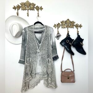 🇮🇹Italian cotton blend net flowy vest L